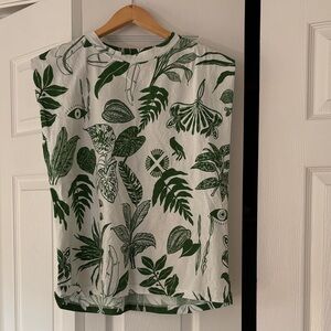 Farm Rio Green and White Leaf Print Women's Top